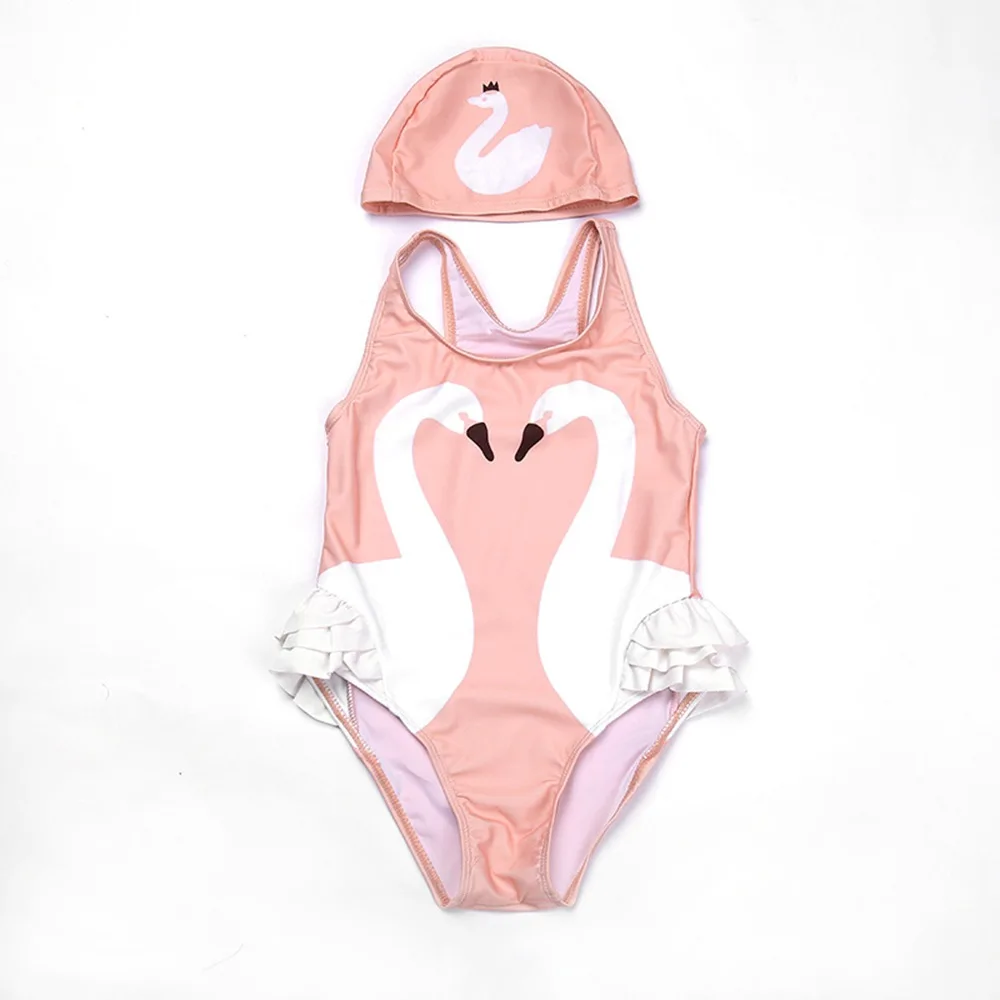 2-12T Girls Swim Dress One Piece Flamingo Swimsuit Girl Swim Rompers With Hat Animal Print Bather UV Baby Flamingo Swim Dress