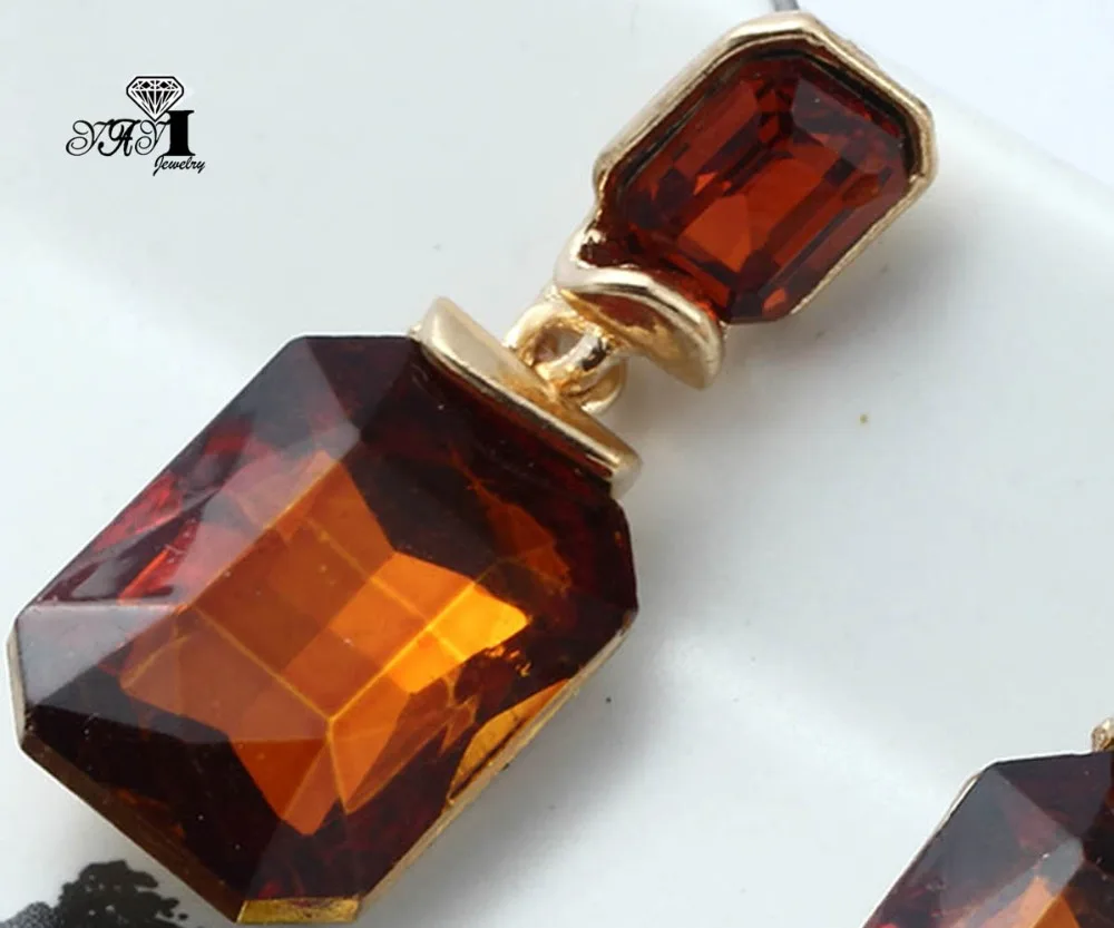 YaYi Jewelry Orange Glass Rhinestone Dangle Crystal Earring Women's Fashion Ancient Silver Color Gem Long Earrings Gift 1243