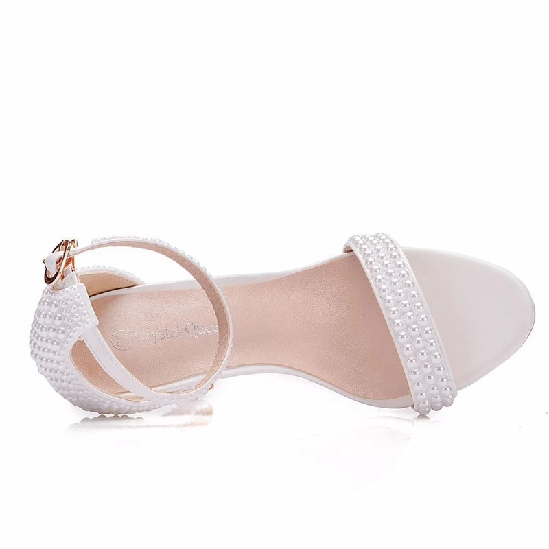 New Pearl White Sweet Fashion Women's Wedding Sandals Thin High Heel Lady Shoes Women Bridal Dress Shoes XY-B0293