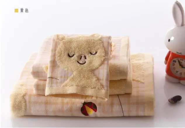 Детское Хлопковое полотенце с героем мультфильма, комплект из 3 предметов, банное полотенце для рук, пляжные полотенца с медведем, вышивка, акция, семейный подарок для взрослых, FG280 - Цвет: 3