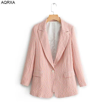 Women plaid pink blazer SML one button pick lapel cotton polyester mixed drop shipping long sleeve office lady
Women plaid pink blazer SML one button pick lapel cotton polyester mixed drop shipping long sleeve office lady