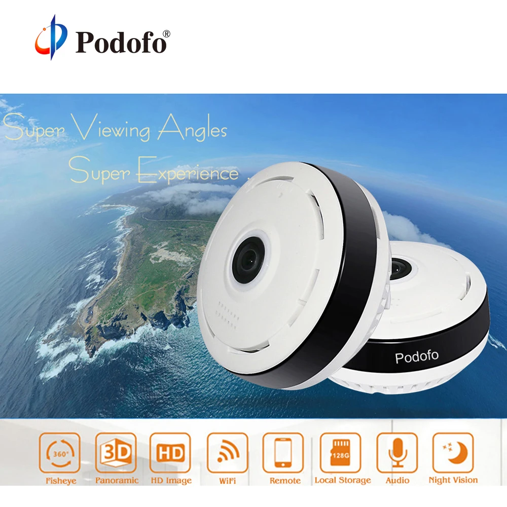 

Podofo 960P Wifi Camera 360 Degree Panoramic Camera Wireless Home Security Two Way FishEye Surveillance Camera P2P Night Vision