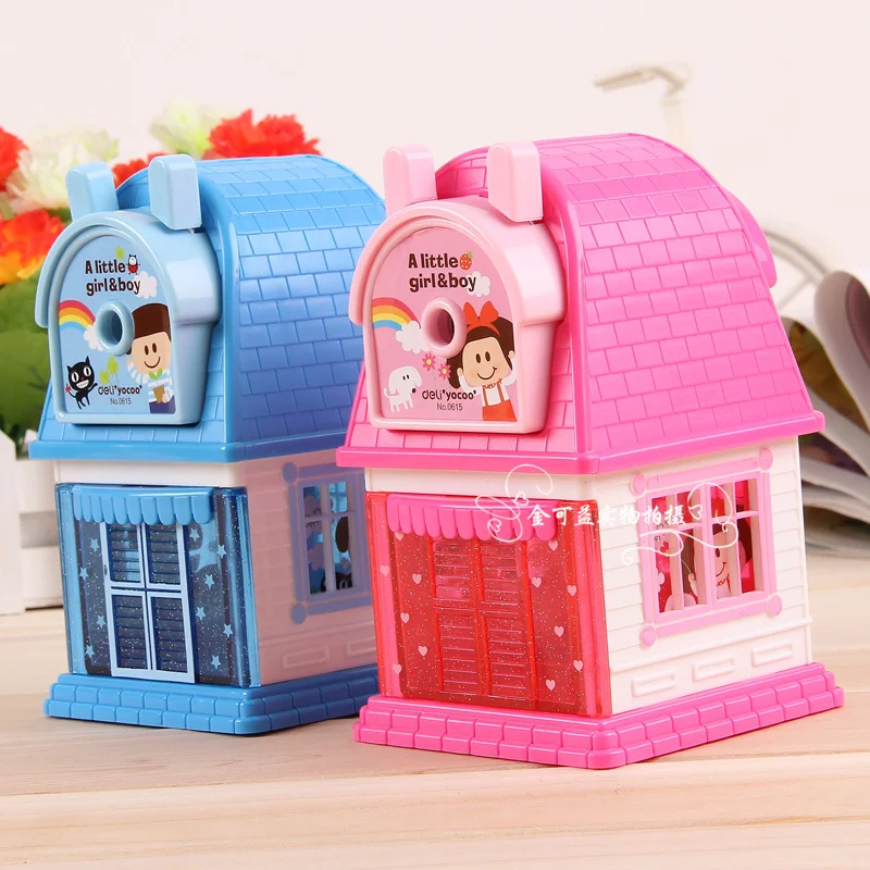 

1 Pc Plastic Pencil Sharpeners For Children Cartoon House Big Size 136x93x155mm Mechanical Pencil Cutting Machine Deli 0615