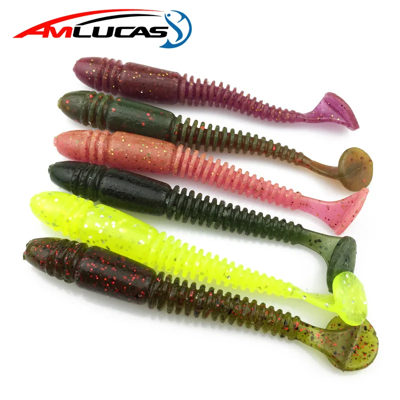 

Amlucas 5pcs/lot Soft Bait 85mm 4.8g silicone Fishing Lure Swimbaits Carp Fishing Accessories T Tail Worms pesca WE94