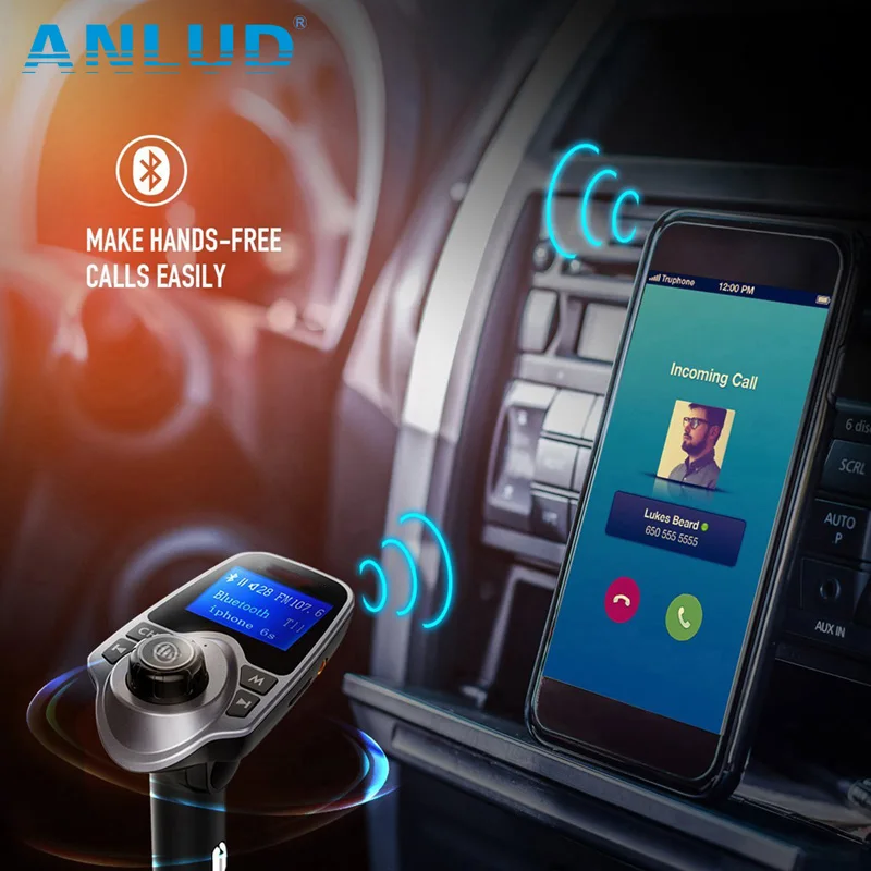 ANLUD Беспроводной Bluetooth Car Kit Handsfree fm передатчик автомобильный Mp3 плеер USB телефон