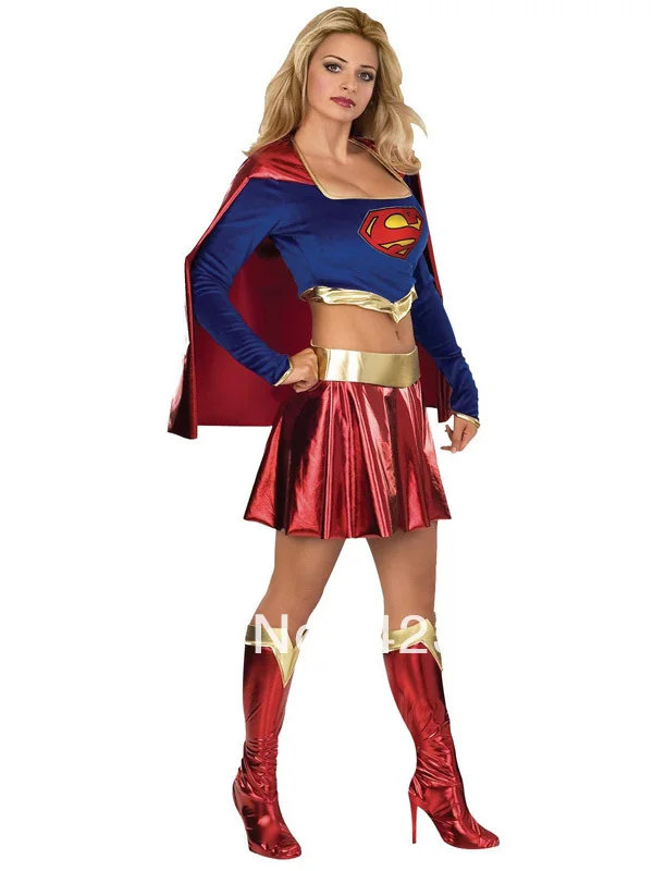 DC Comics Superman female models Supergirl Shiny Metallic Superhero Costume Halloween Carnival cost