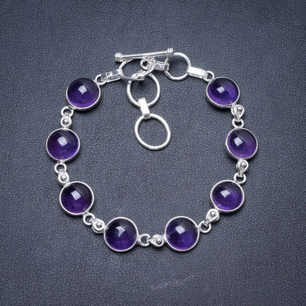 Natural Amethyst Handmade Unique 925 Sterling Silver Bracelet 6 3/4-7 3/4 Natural Amethyst Handmade Unique 925 Sterling Silver Bracelet 6 3/4-7 3/4
