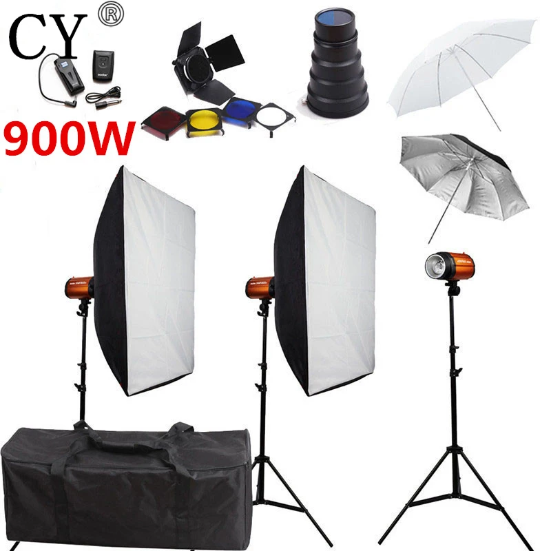 CY Photography Studio Soft Box Flash Lighting Kits 220V 900w Storbe