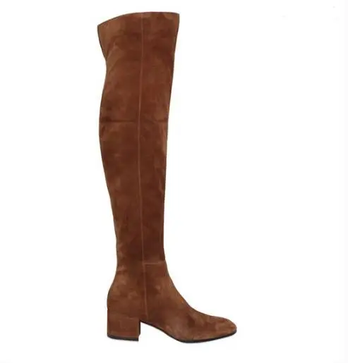 Autumn Newest Red Suede Round Toe Over The Knee Boots 2016 Thick Heels Woman Fashion Boots Winter Long Boots Women's Shoes