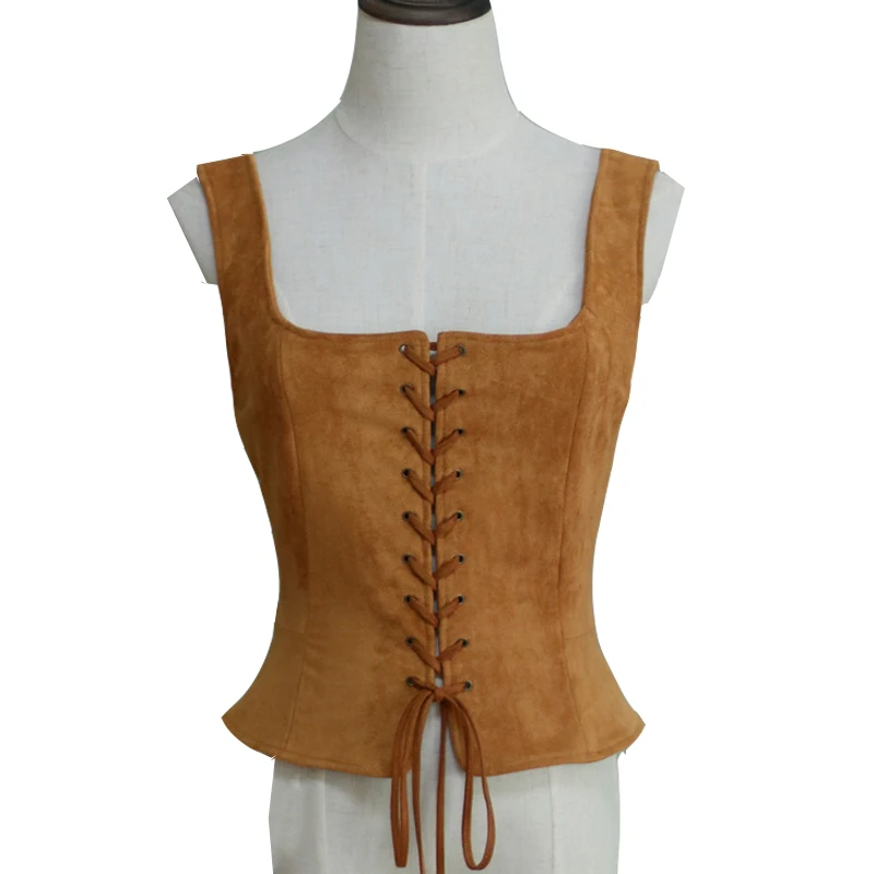 Medieval Lady Lace Up Corset Vest Renaissance Bodice Waistcoat Tops