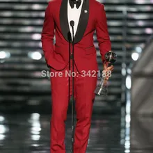 Обычный заказ один пуговица красный с черный воротник жених смокинг / жениха мужчины свадьба костюмы / мужчины костюмы