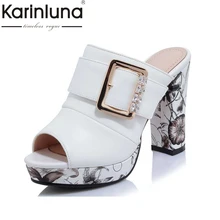 KarinLuna Große Größe 32-42 Mode Frauen Böhmen Blumendruck Hohe Ferse Sommer Schuhe frauen Party Hochzeit Offene spitze plattform Sandalen