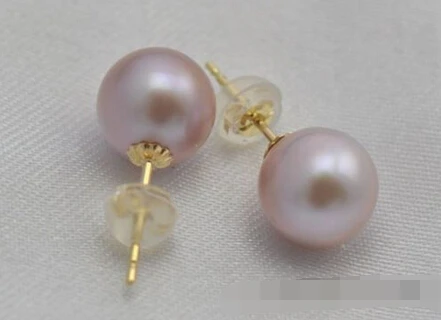 

HOT SELL - > 00422 round lavender FW pearl earring gold stud -Top quality free shipping