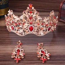 Fashion Vintage Gold Tiara Bridal Leaf Princess Bride Crown Headpiece Earrings Set Women Wedding Hair Accessories Jewelry Sets