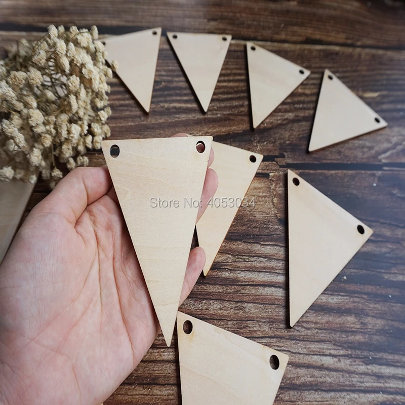 Wooden Bunting Triangles Shape Craft Hanging Tag Decoration Gift
