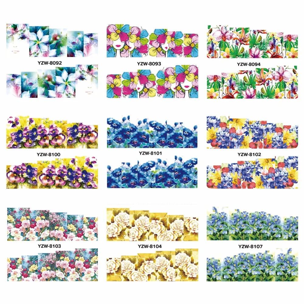 

YWK 1 Sheet DIY Decals Nails Art Water Transfer Printing Stickers Accessories For Manicure Salon(YZW8120-8091))
