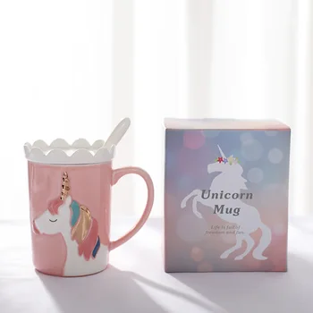 Creative 3D Unicorn Coffee Mug with Spoon and Crown
