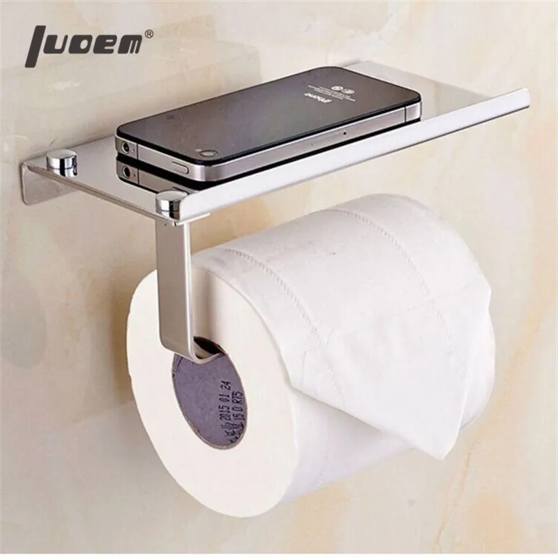 LUOEM Stainless Steel Toilet Paper Holder Paper Roll Hanger With Mobile  Phone Storage Shelf Polished Chrome Bathroom Toilet Room