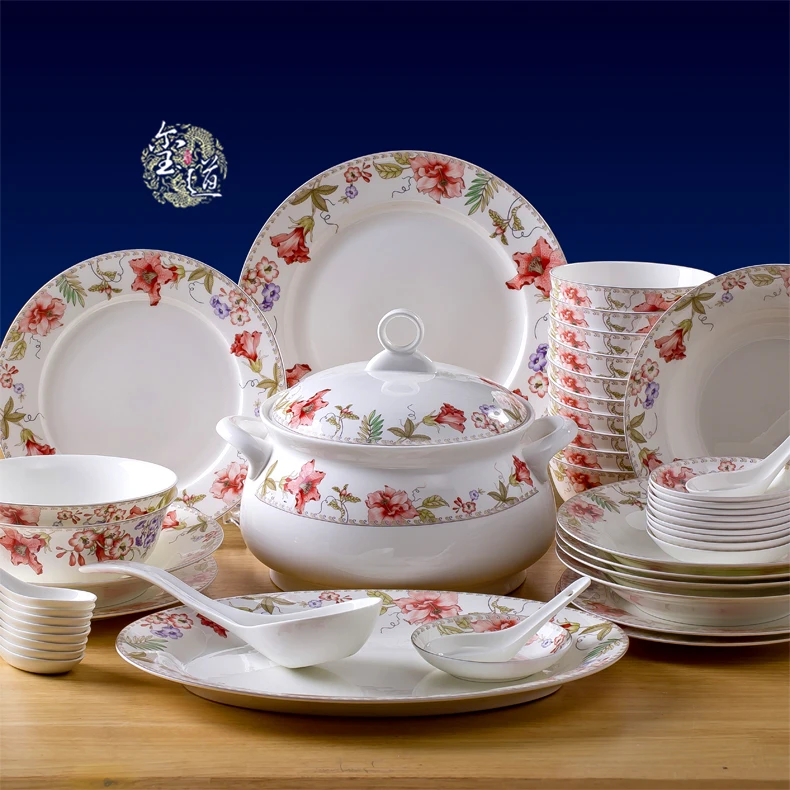 56 Jingdezhen bone china tableware suit is suitable for microwave