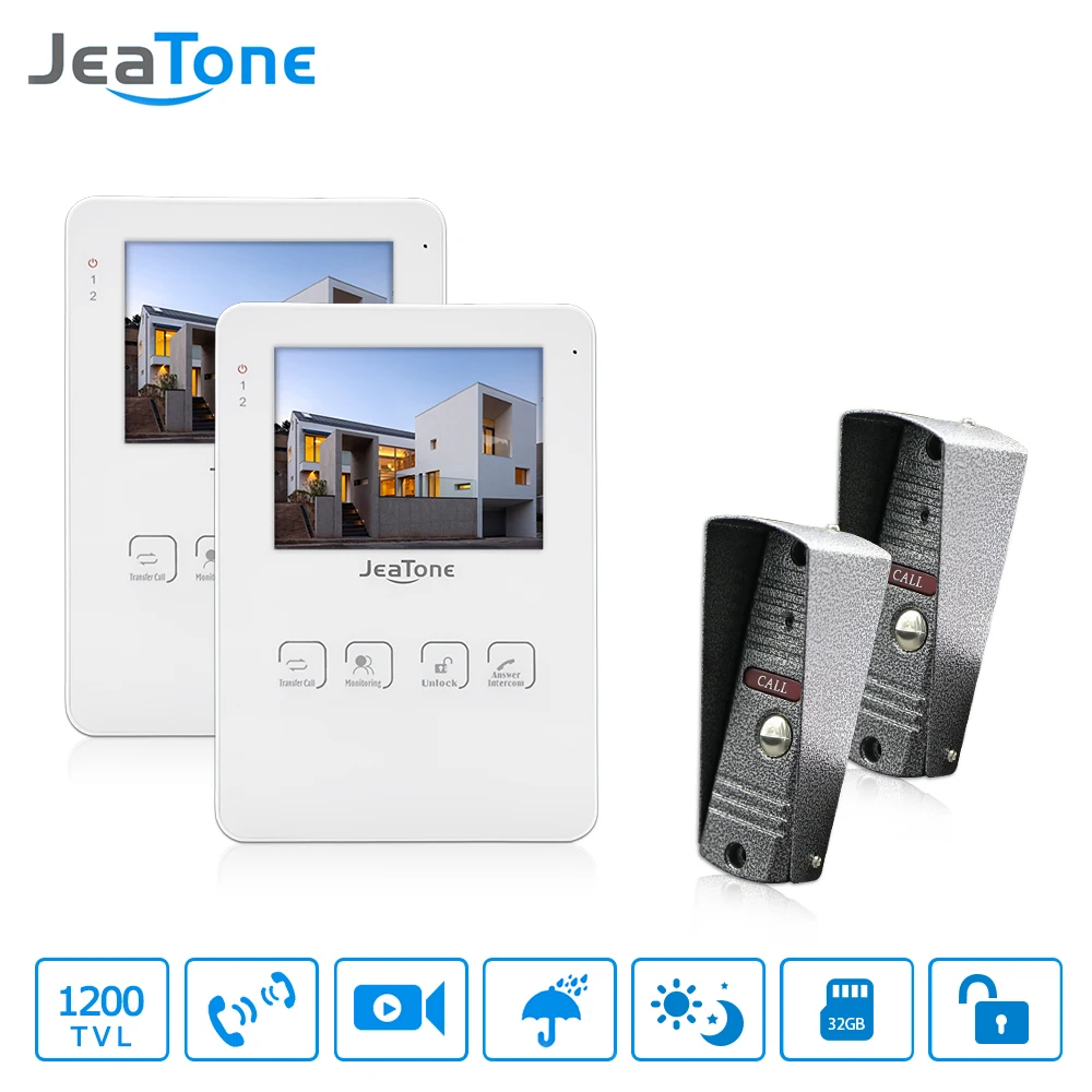 JeaTone 4\ Wired Video Doorbell Door Phone Intercom System Support Recording And Photo Taking 1200TVL IR Night Vison HD Camera JeaTone 4\ Wired Video Doorbell Door Phone Intercom System Support Recording And Photo Taking 1200TVL IR Night Vison HD Camera