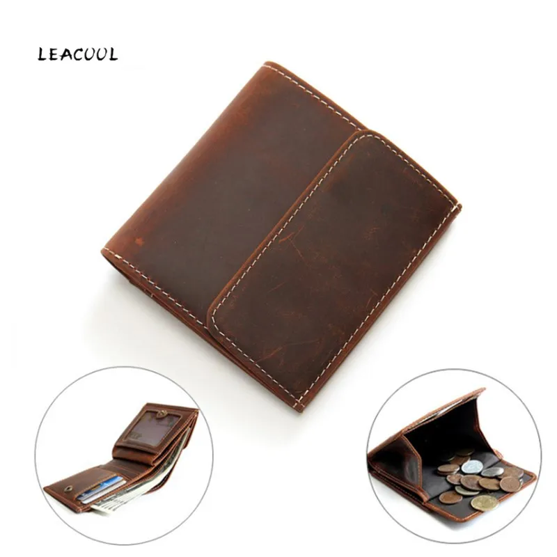 

Vintage Small Wallet for Men Top Cow Leather Short Purse with Zipper Coin Pocket Solid Genuine Leather Organizer Wallets