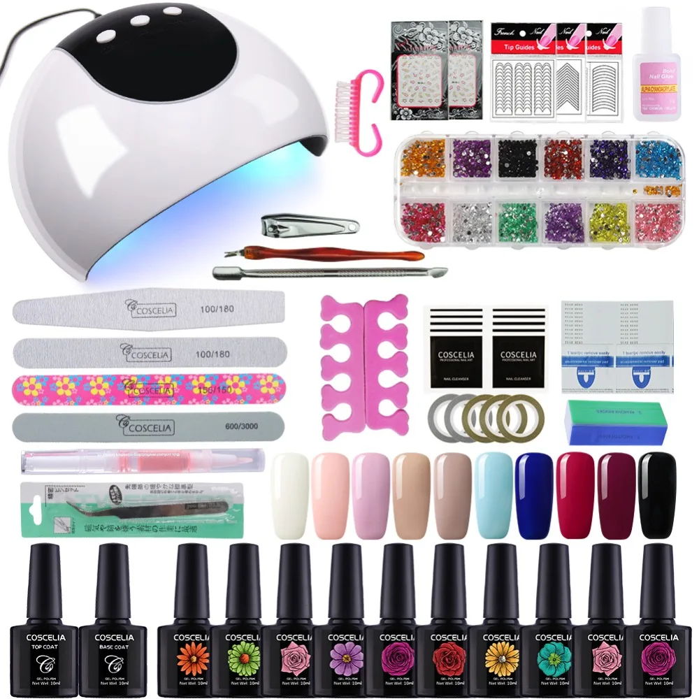 COSCELIA 10PCS Gel Nail Polish Set 24W UV LED Lamp For Nail Professional Tools For Manicure 10ML