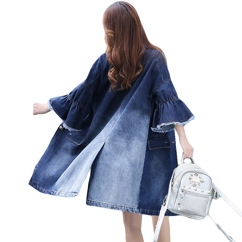 

Oversized Denim Outerwear Women 2018 Autumn And Spring Personality harajuku Female Three Quarter Flare Sleeve Denim Coat CM2057