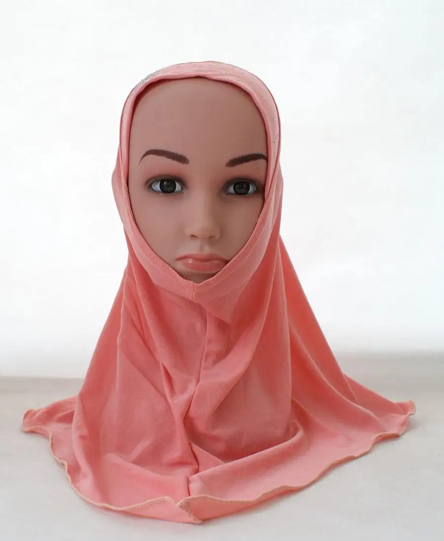 Мусульманский детский хиджаб для девочки, исламский арабский школьный головной убор, шарф, шарф, обертывание, Ближний Восток, стразы, цветок, Рамадан, головной убор, шапка H - Цвет: Dark Pink
