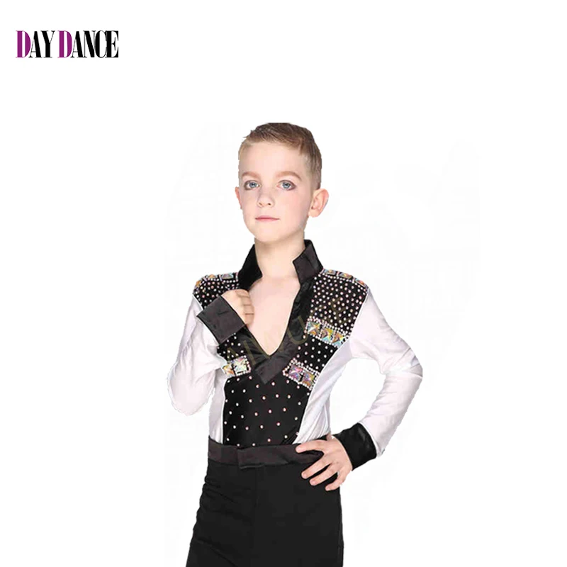 

Professional Rhinestone Sequin Latin Dance Shirt Leotard Boys Ballroom Shirts Modern Rumba Cha Cha Samba Tango Salsa Dance Shirt