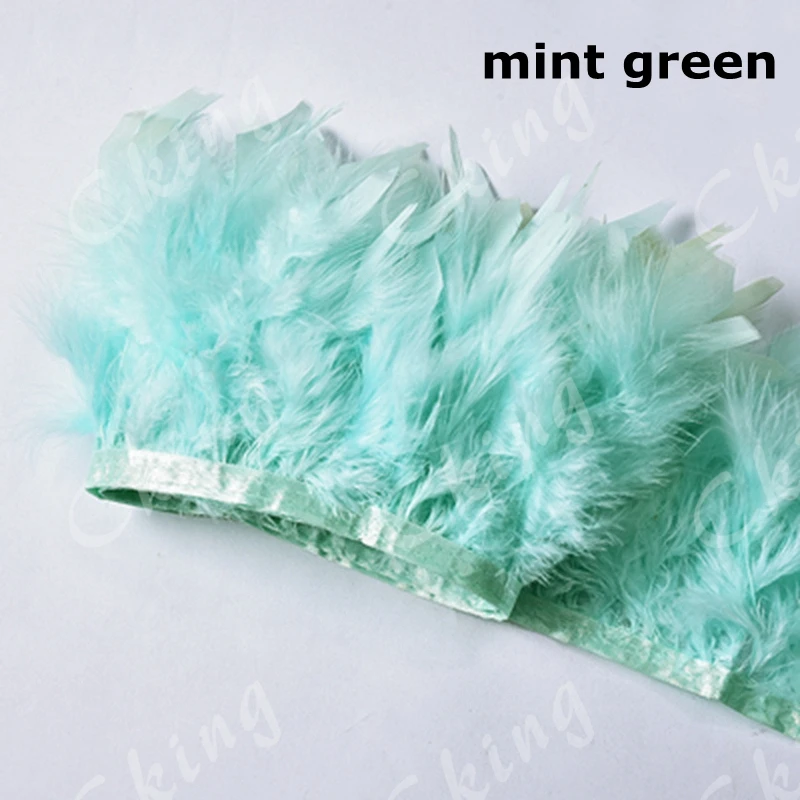 

10meter Natural Mint Green turkey feather Trimming height 10-15cm feathers ribbon for DIY wedding party dresss decoration craft