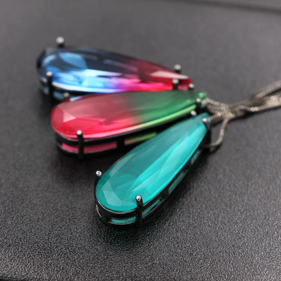 Long Chain Big Size Water Drop Pendant Necklaces For Women Fashion jewelry Multicolor Nature Stone Crytal Glass Pendant Necklace