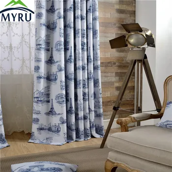 

MYRU European style Eiffel Tower printed shade curtains blackout curtains for bedroom and living room cunstom curtains