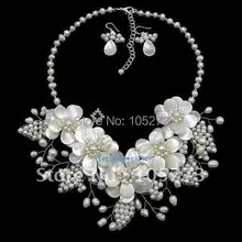 Натуральный перламутровый корпус, Пресноводный Жемчуг, цветок, ожерелье/серьги, набор 17 дюймов, модные ювелирные изделия, новинка,, FN631