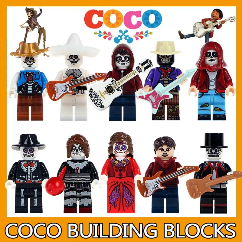 9PCS Coco Death Day Halloween Guitar Movie Mini Figure Building Blocks DIY Toys
