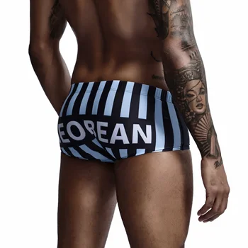 

New SEOBEAN Swimwear Men Sexy swimming trunks sunga male swimsuit striped swim Boxer Sports Shorts Bañador hombre pantalones