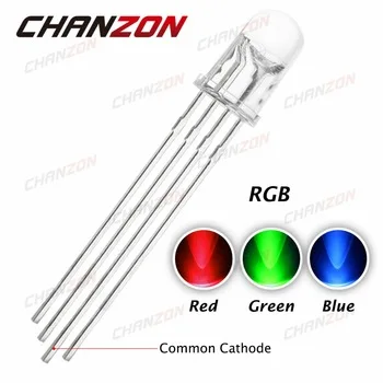 100pcs 5mm RGB LED Common Cathode 4pin Red Green Blue LED Round Tricolor 20mA LED Light Emitting Diode 5 mm Transparent Lamp