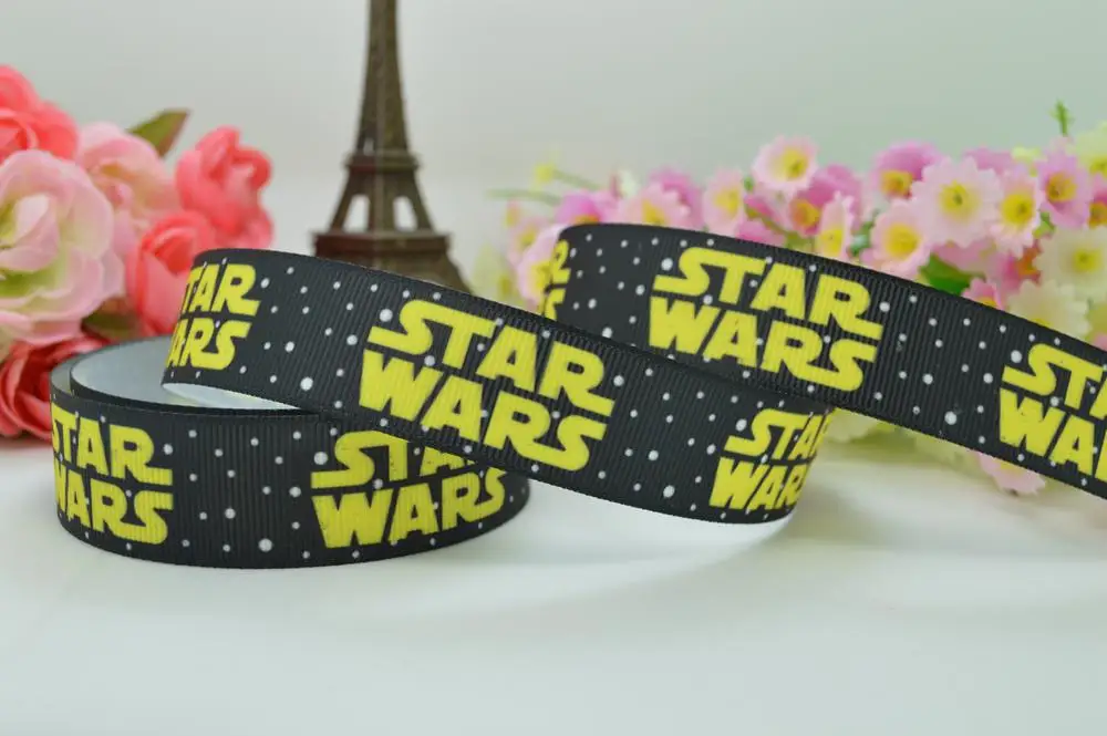 DUWES 7/8 &quot22 мм Звездные Войны Логотип Черный Печатный grosgrain лента бант для волос DIY