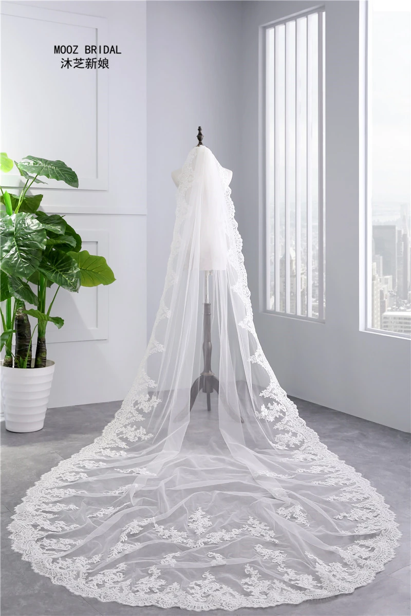 350 Cm Bridal Veils Lace Appliques Edge Cathedral Length Long Wedding Veil Wedding Accessories 18 Bridal Veils Aliexpress