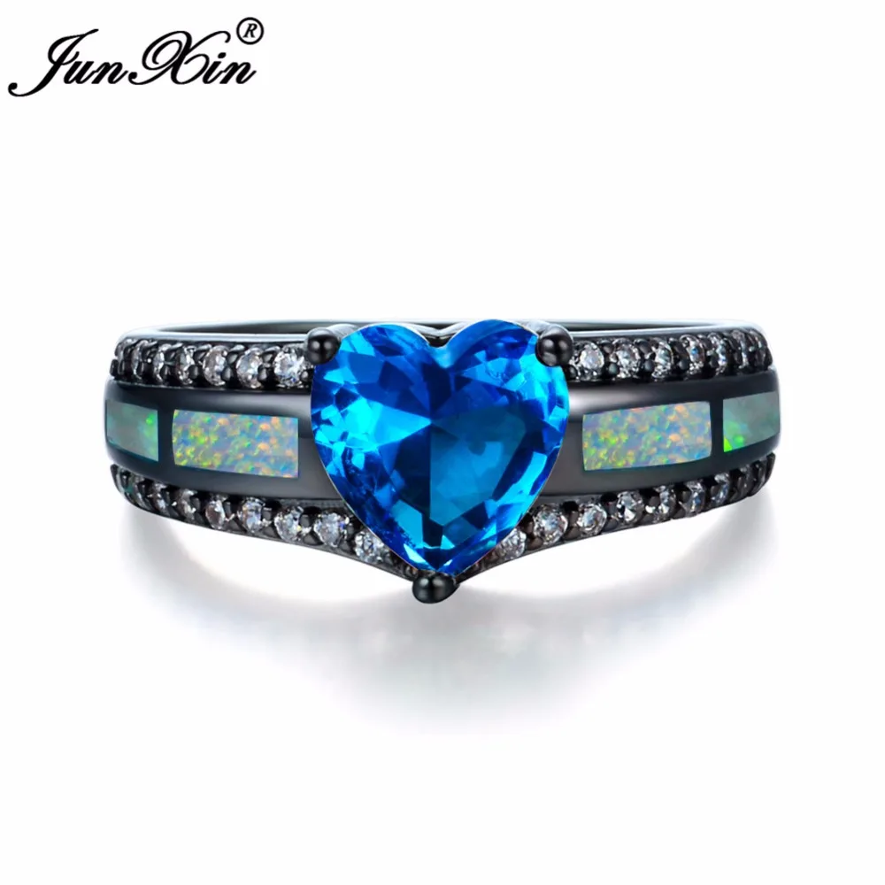 JUNXIN Male Female Blue/Green/Purple Zircon Stone Ring Fashion White Fire Opal Rings For Men And Women Vintage Wedding | Украшения и