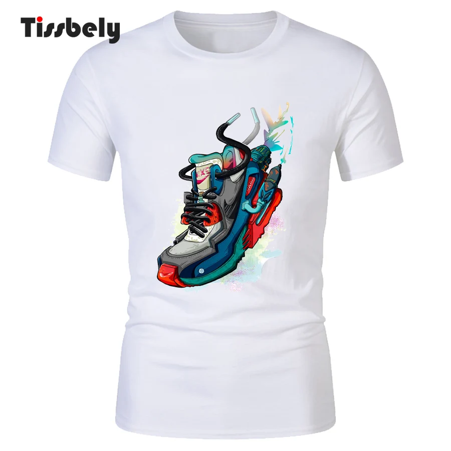 Tissbely T-shirts Men Colors Beautiful Cool Hook Fly Shoe T Shirt Short Sleeve Hipster Jet Printed Fashion White Tee Tops |