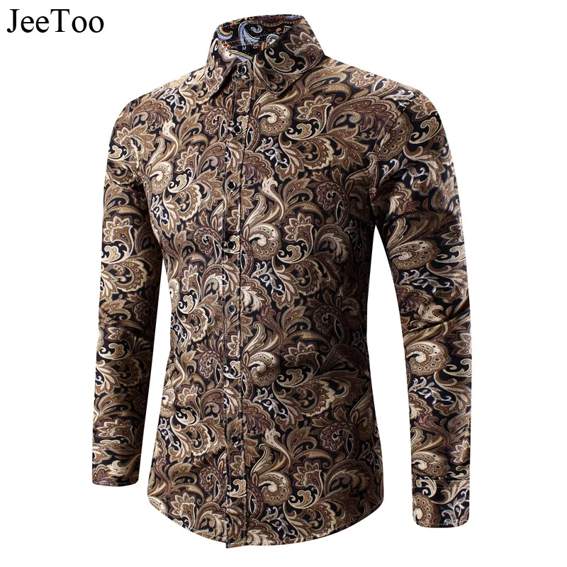 Jeetoo мужские Рубашки для мальчиков хлопок Slim Fit с длинными рукавами и принтом