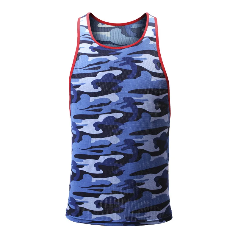 Camouflage Printed Men Tank Tops Hollow Out Vest Fitness Singlets Undershirts Sexy Gay Lingerie Sheer Camo Causal Sports Tops