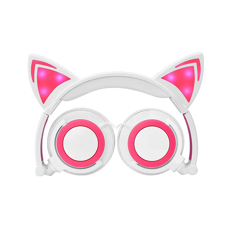 Мигающий медведь светодиодный светильник милый кот ухо мигающая светящаяся игровая гарнитура со светящимися кошачьими ушками наушники для девочек детский подарок - Цвет: pink white