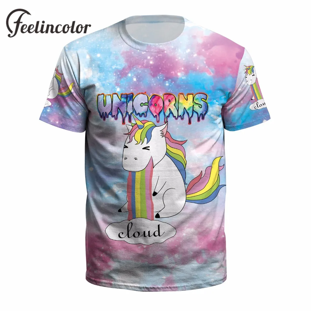 Feelincolor unicorn T Shirt Men Fitnness Casual Men 3D Printed Short