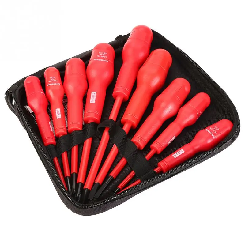 9pcs 1000V Chrome Vanadium Steel Multifunction Insulated Slot Cross