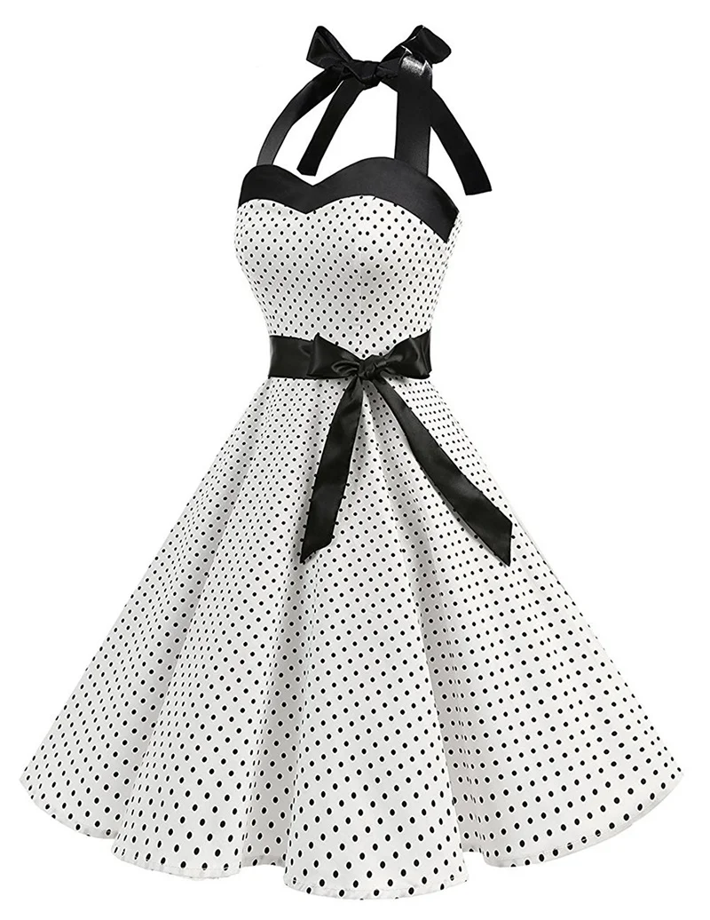 Kostlich Summer Dot Dress Sexy Halter Backless Women Vintage Dress Swing Elegant Party Dresses Plus Size Sashes With Bow Tie (17)