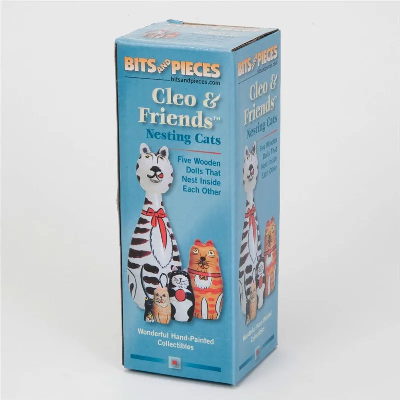 Handmade Cleo  Friends Nesting Cats Painted Wooden Nesting Dolls Matryoshka  Set of 5 Dolls From 7 Tall  (2)