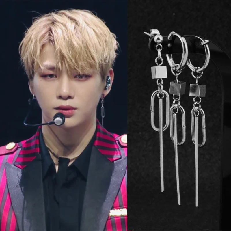 

KPOP DNA Korean Simple 1pcs Earring Bangtan Boys Album Double ears Stainless Steel Stud Earrings Accessories For Men Women