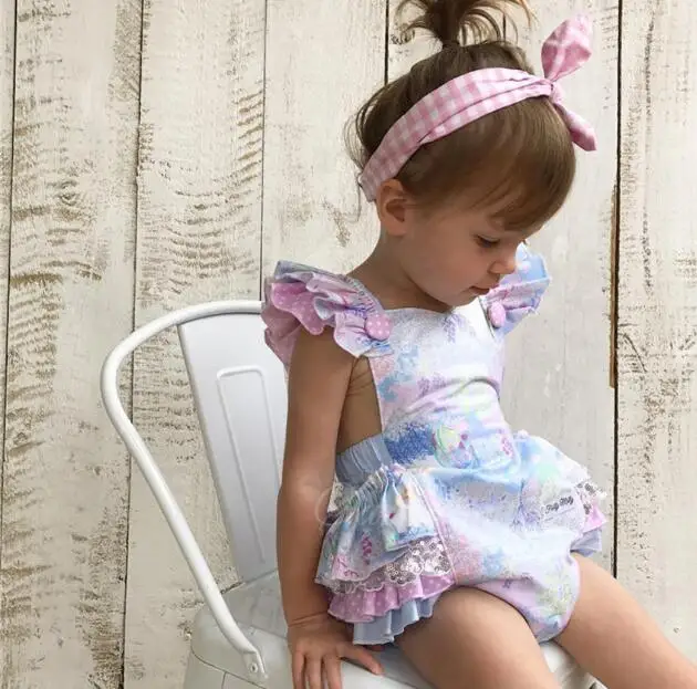 

Baby kids summer girl romper O-neck full flowers print ruffles sleeveless romper kids casual romper set