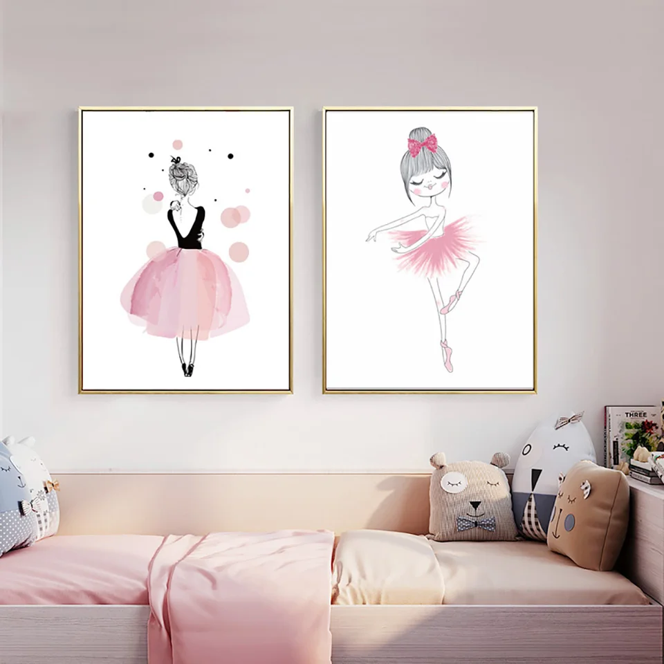 Danse-mur-Art-toile-peinture-pour-b-b-chambre-imprime-p-pini-re-affiche-Animation-filles (2)